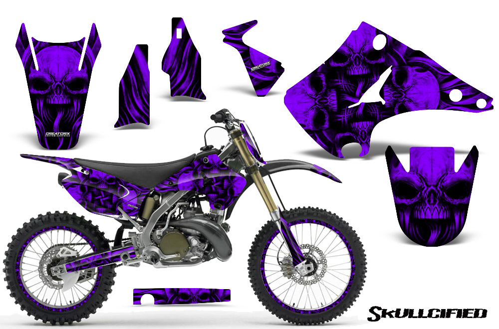 Kawasaki KX125 KX250 03-12 Graphics Kit Skullcified Purple NP Rims